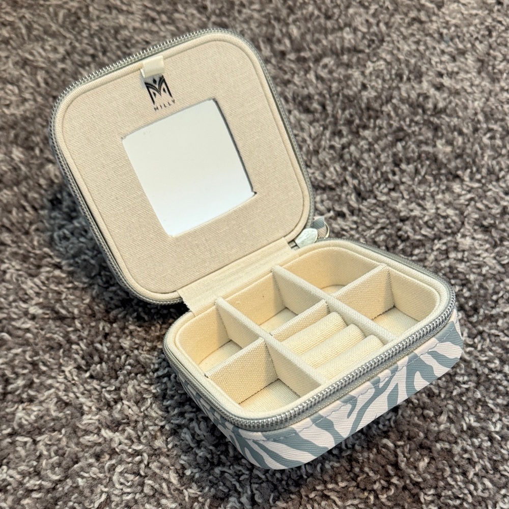 Milly Blue and Cream Zebra Travel Jewelry Case